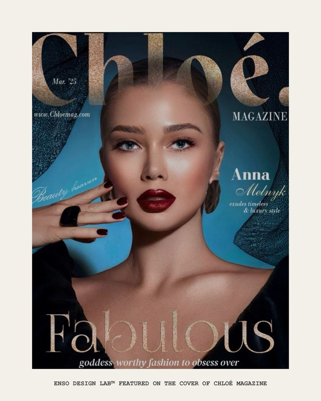 Enso Design Lab™ featured on the cover of Chloé Magazine, showcasing premium accessories and timeless luxury design.