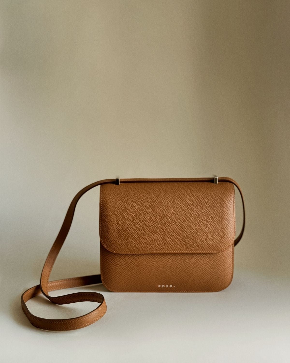 Ava Bag by Enso Design Lab™ in golden brown premium grain leather, quietly echoing Hermès-like refinement under Ani Han’s direction.