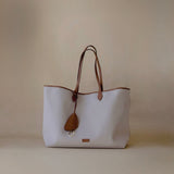 Canvas Shopper Bag with Leather Accents