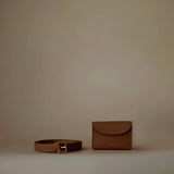 Ava Belt by Enso Design Lab™ in golden brown full-grain leather, channeling a subtle refinement akin to Hermès or The Row.