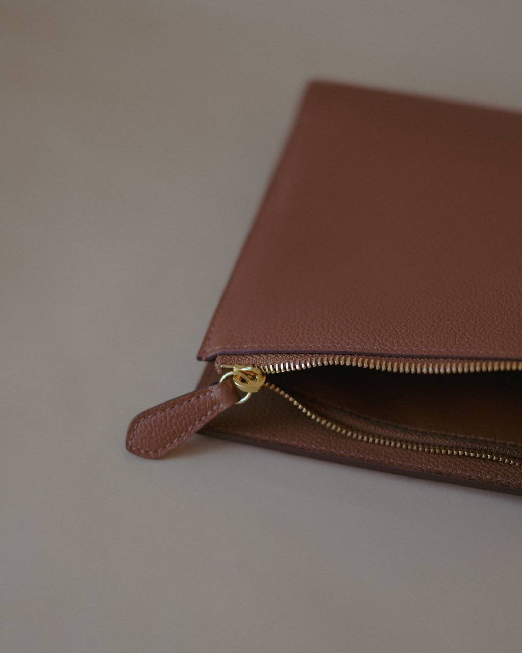 Elegant Leather Organizer Case in Golden Brown Pebbled Leather, designed for seamless organization and style.