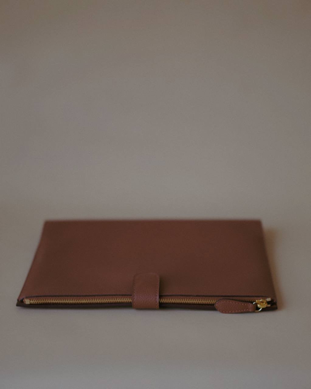 Elegant Leather Organizer Case in Golden Brown Pebbled Leather, designed for seamless organization and style.