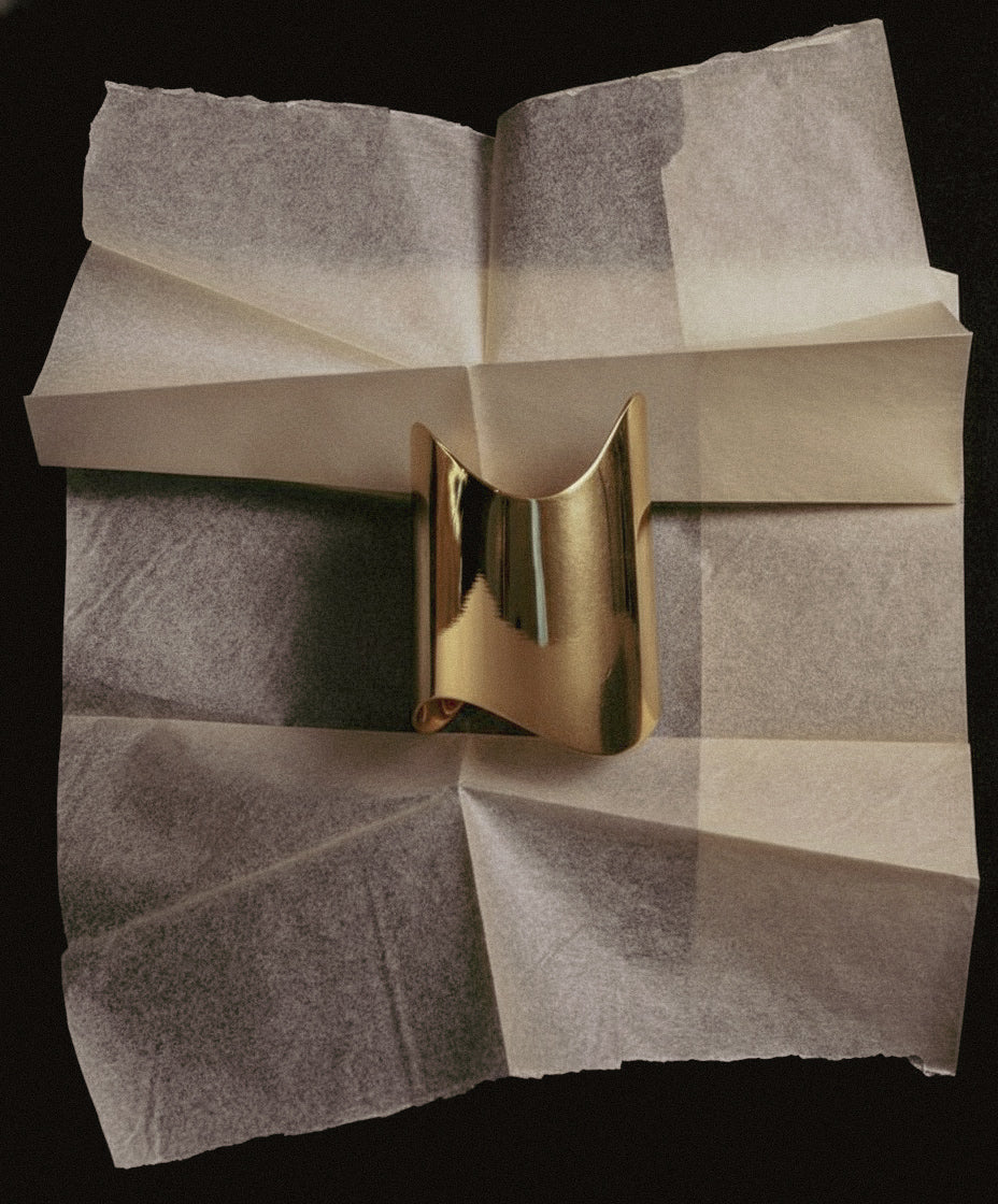 Shell Cuff sculptural brass bracelet with gold plating in premium presentation box