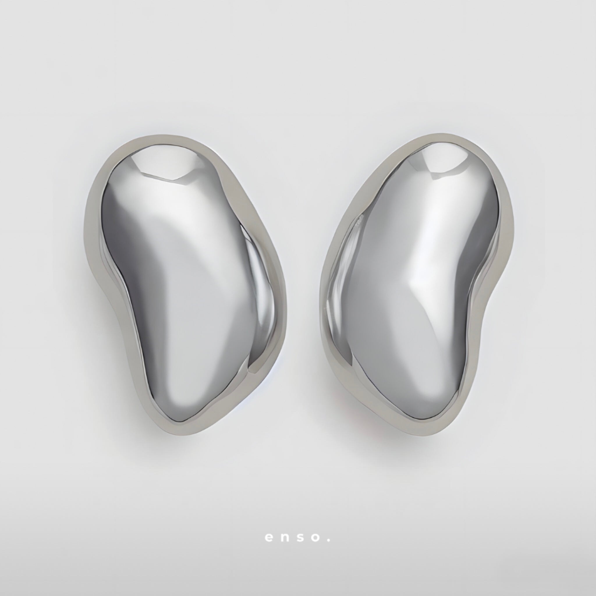 Flow - Bean Earrings by Enso Design Lab™ with rhodium plating, 50 mm in length and 30 mm in width, stylish and lightweight.