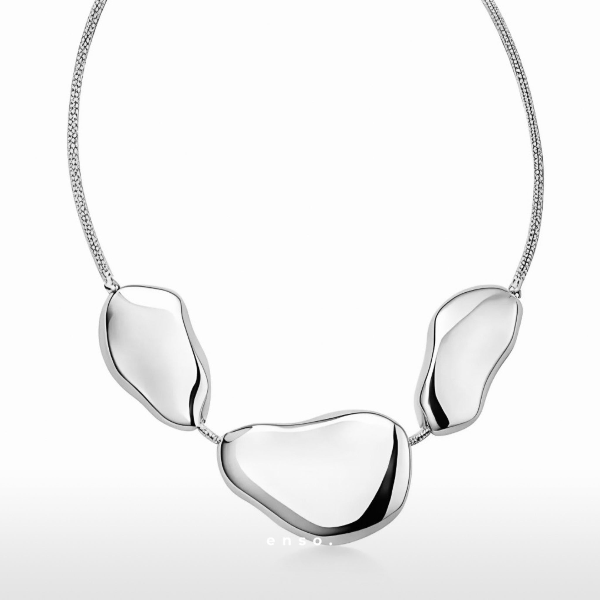 Flow - Stones Necklace by Enso Design Lab™ with premium rhodium plating, motif thickness up to 23 mm, luxurious organic shapes.