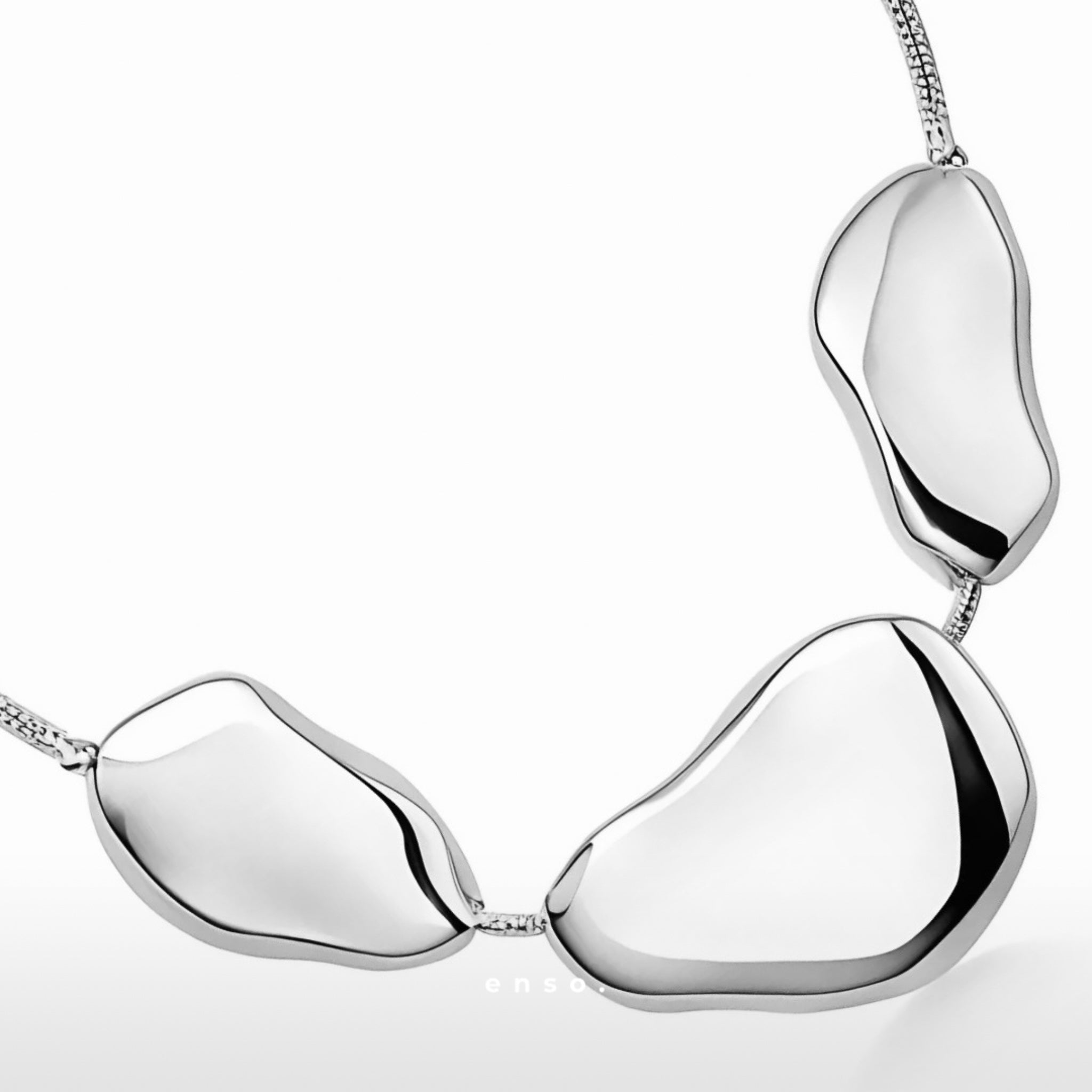 Flow - Stones Necklace by Enso Design Lab™ with premium rhodium plating, motif thickness up to 23 mm, luxurious organic shapes.