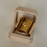 Top view of Drop Cuff Gold by Enso Design Lab™, highlighting Ani Han’s minimalist design and smooth polished finish.