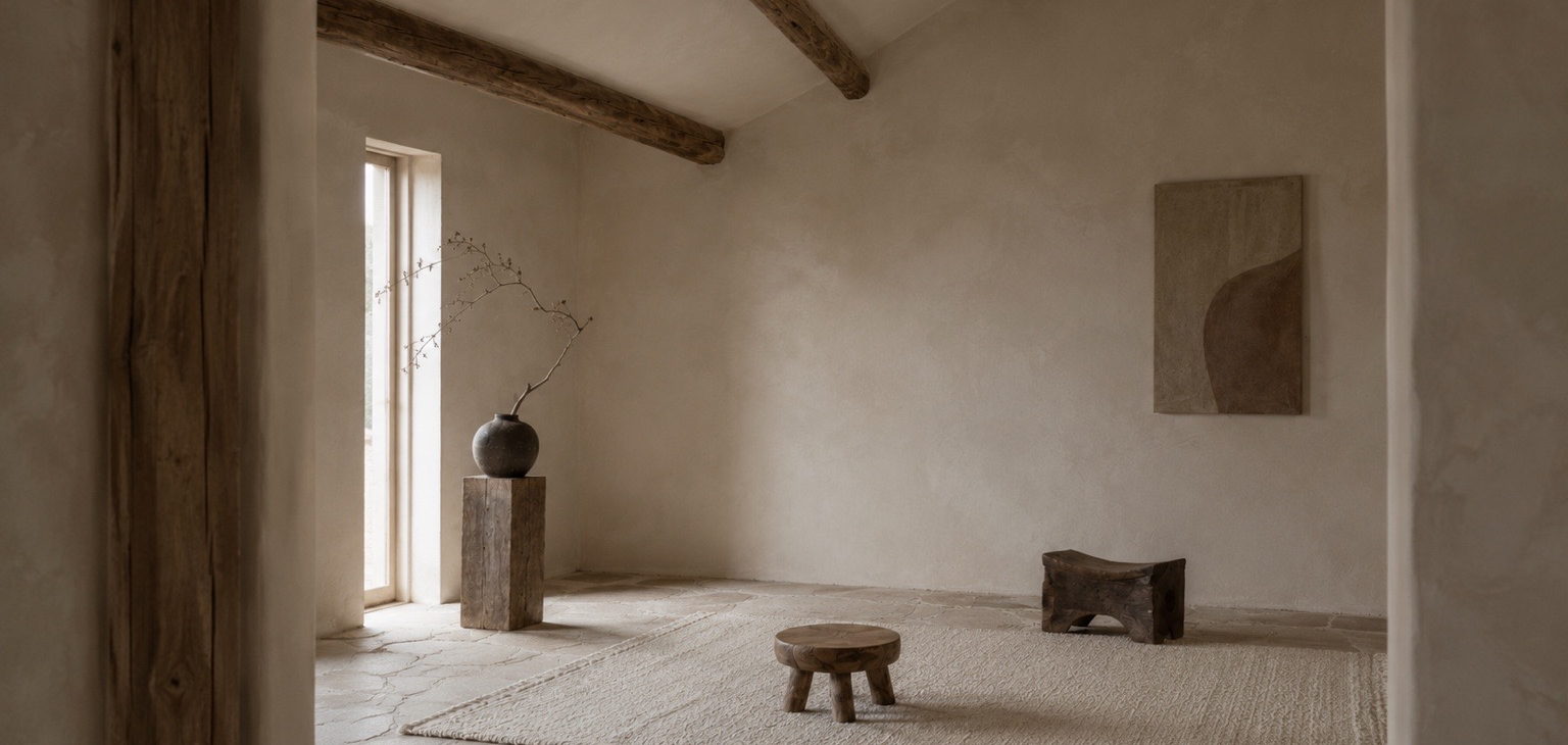 Quiet interior study with natural materials and controlled light